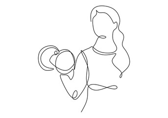 Wall Mural - Woman exercise with dumbbell. Continuous line drawing.