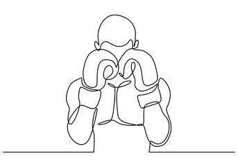 Wall Mural - Portrait of boxer. One line art drawing of a man with boxing sportswear. Continuous hand drawn sketch vector illustration, minimalist sport game.