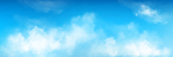 3d realistic sky background with fluffy cloud vector texture. blue air pattern with white abstract c