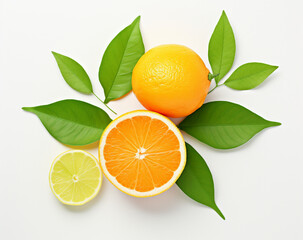 fresh orange with leaves isolated on white background