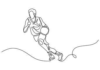 Wall Mural - basketball player continuous one line drawing, people playing basket vector