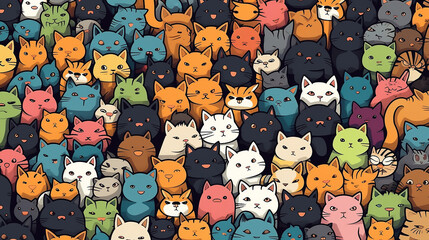 Naklejka na meble background painted cats multicolored set collection row. Generative AI