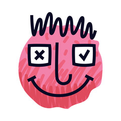 Sticker - Abstract Comic Pink Face Smiling Show Emotion Vector Illustration