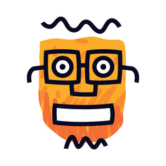 Sticker - Abstract Comic Orange Face in Glasses Show Emotion Vector Illustration