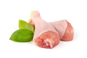 Sticker - Raw chicken drumstick, isolated on white background.