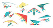 Air Sport with People Character Hang Gliding Flying with Hang Glider Vector Set