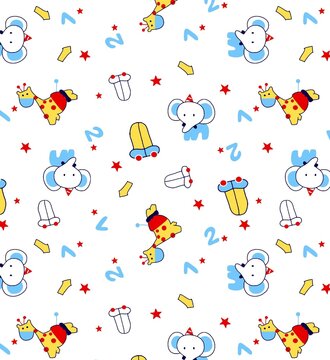 Cartoon collection of cute animals hand drawn beautiful colorful fashion boys' clothes girls' clothes seamless gifts, paper interior decoration scarves blankets book covers.