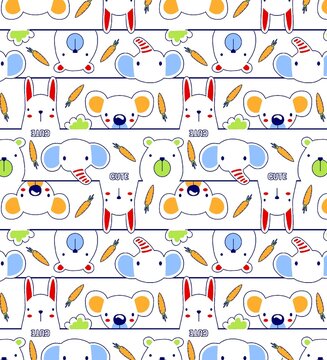 Cartoon collection of cute animals hand drawn beautiful colorful fashion boys' clothes girls' clothes seamless gifts, paper interior decoration scarves blankets book covers.
