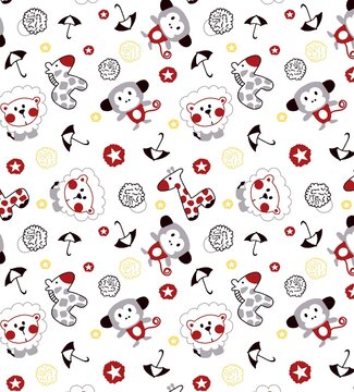 Cartoon collection of cute animals hand drawn beautiful colorful fashion boys' clothes girls' clothes seamless gifts, paper interior decoration scarves blankets book covers.