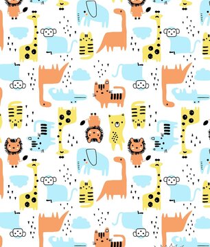 Cartoon collection of cute animals hand drawn beautiful colorful fashion boys' clothes girls' clothes seamless gifts, paper interior decoration scarves blankets book covers.