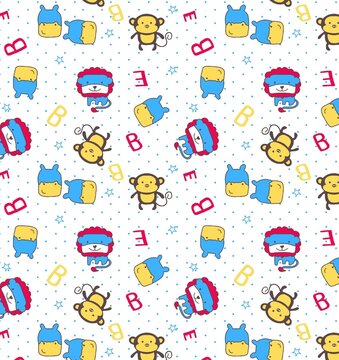 Cartoon collection of cute animals hand drawn beautiful colorful fashion boys' clothes girls' clothes seamless gifts, paper interior decoration scarves blankets book covers.