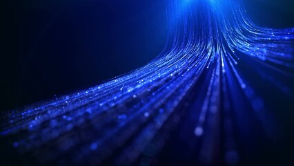 Digital data transfer background with blue light data particle flowing looped