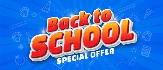 Wall Mural - Back to school sale banner with 3d text effect