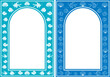 decorative blue frames with white center - vector arches with fishes and seashells