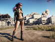 Beautiful topless woman in a post-apocalyptic world. A sexy woman with an athletic figure in a leather jacket. Generative AI