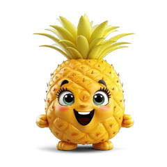 Happy pineapple with smile Cute Cartoon on transparent background