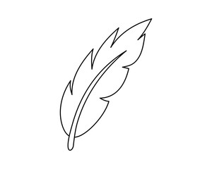 Wall Mural - Black line drawing of a feather, vector icon 