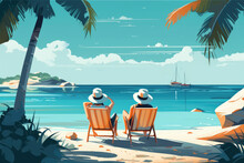 Couple On Tropical Beach Summer Vacation Illustration Generative AI