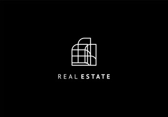 Wall Mural - Real estate logo template vector black and white colors, line abstract geometric design.