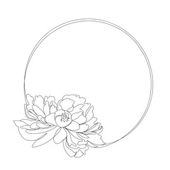 Wall Mural - Round frame with Peony flower. One line Peony flower vector illustration. Beautiful line art for print. Minimalist style elegant drawing