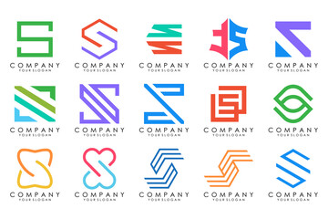 Abstract collection with letters S logo design. creative design logotype S with colorful colors.