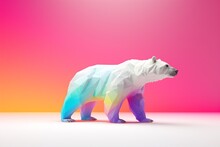Bright Colourful Polar Bear Paper Art On Pink Minimalistic Background, Copy Space, Banner. AI Generated
