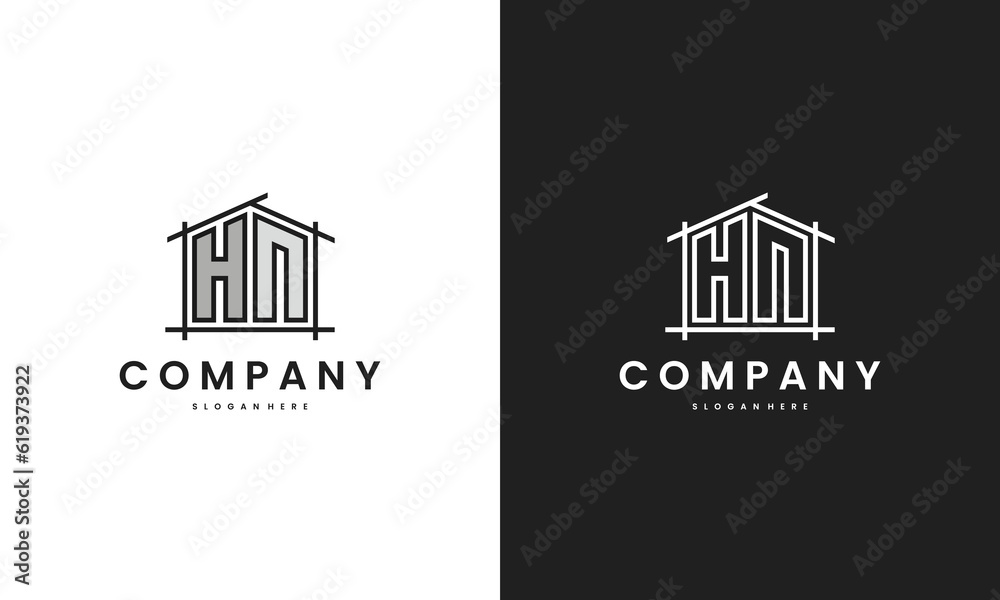 Initial HN home logo with creative house element in line art style ...