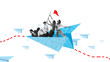 © master1305 - Motivated and ambitious employees in paper plane flying to professional success. Goals, teamwork. Conceptual collage. Concept of business, office lifestyle, employment, professional occupation, ad