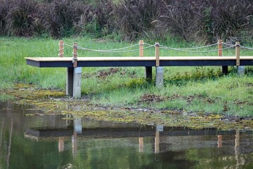 Wall Mural - Bridge near lake surrounded by grass