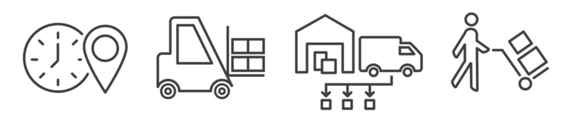 Wall Mural - Logistics, distribution and dispatch thin line icon set - vector illustration