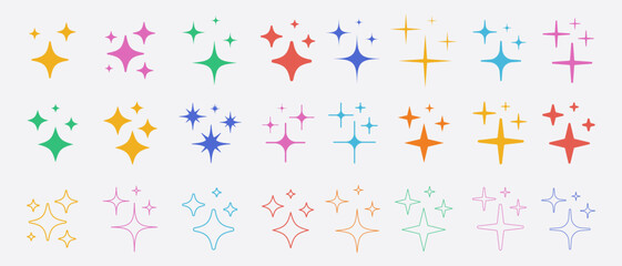 Poster - Star icons. Twinkling stars. Sparkles, shining burst. Christmas vector Signs. Cool Y2k Graphic Elements. Light Symbol.