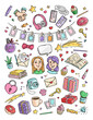 Set of stickers Friends and Friendship. Girls Design Elements. Vector colored Illustration