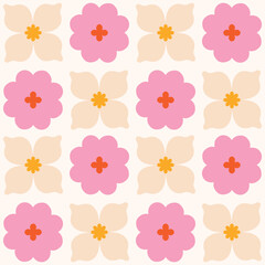 Wall Mural - Abstract Floral tile seamless pattern. Vector Retro Flowers repetitive texture. Vintage floral background