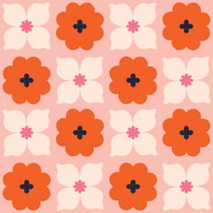 Wall Mural - Abstract Floral tile seamless pattern. Vector Retro Flowers repetitive texture. Vintage floral background