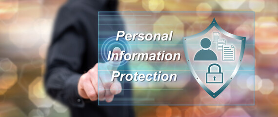 Man touching a personal information protection concept