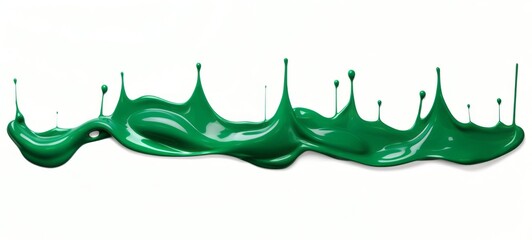 Abstract green color acrylic paint flowing down over white background, dripping colorful liquid texture. Digital art (Generative Ai)