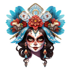 Wall Mural - Isolated PNG cutout of a dia de los muertos, Maxican girl portrait wearing carnival mask of the day of the dead, Generative ai