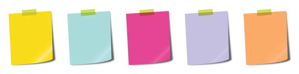 post it notes set in multicolor isolated on transparent background. sticky note paper sheets collect