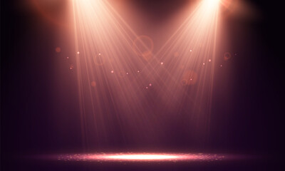 spotlights. scene for presentation illuminated by spotlights. vector illustration.