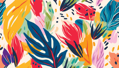modern exotic floral jungle pattern. collage contemporary seamless pattern. hand drawn cartoon style