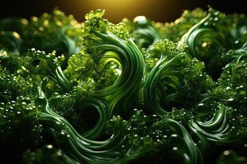 Pesto Morphology: Dive into a microscopic realm where pesto molecules come to life, forming mesmerizing dance patterns and composing symphonies of flavor illustration generative ai