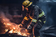 A firefighter extinguishing a blazing fire, bravely risking their lives to protect others. Generative AI