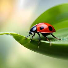 Ladybug On Green Leaf Generative AI