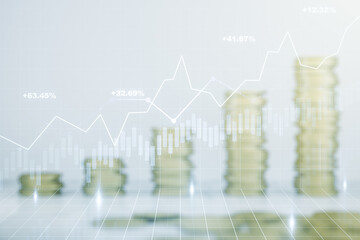 Aufkleber - Double exposure of virtual creative financial diagram on growing coins stacks background, banking and accounting concept