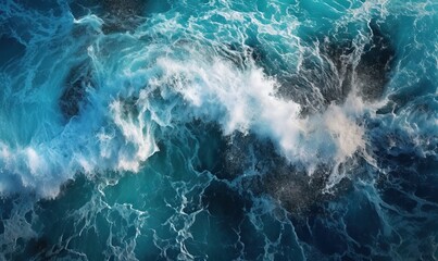  an aerial view of a large body of water with waves.  generative ai