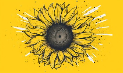 Wall Mural -  a drawing of a sunflower with a smiley face on a yellow background.  generative ai