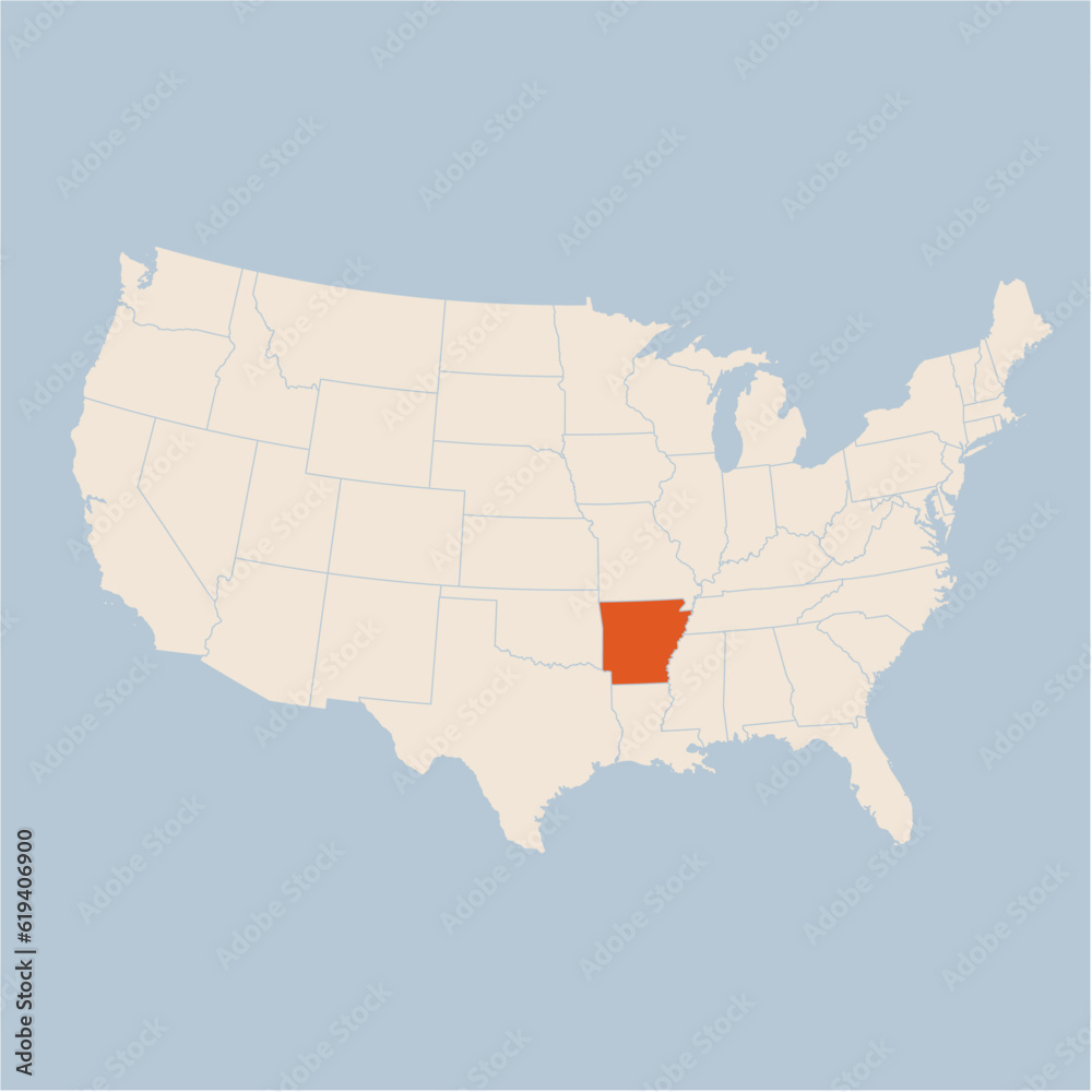 Vector map of the state of Arkansas highlighted highlighted in pastel