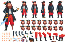 Pirate Animation. 2d Pirat Animated Character, Cartoon Man In Pirates Costume Comic Villain Creation Captain Sailor Motion Corsair