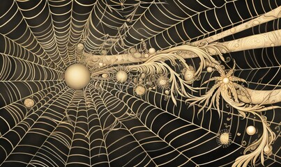 Wall Mural - a large spider web with a lot of balls in it. generative ai