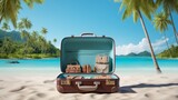 Fototapeta Łazienka - isolated open suitcase with vacation landscape